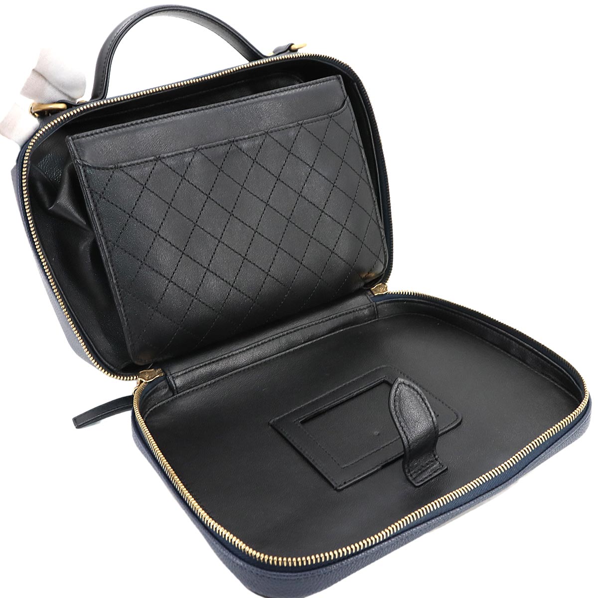 CC Filigree Large Vanity Shoulder Bag Leather Navy A93344