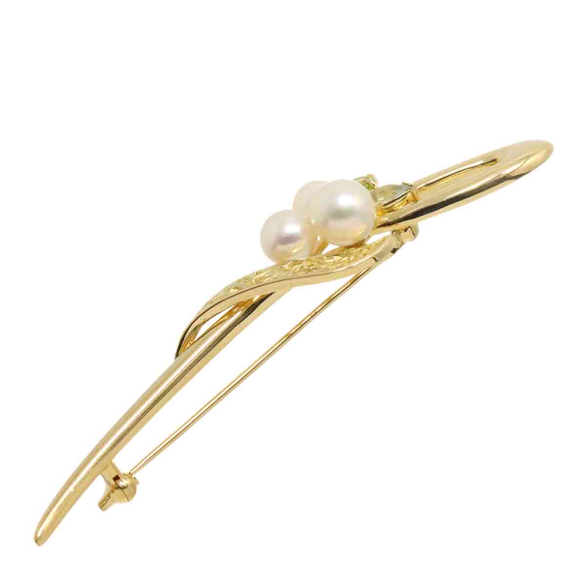 Akoya pearl Peridot Aquamarine Brooch 18K Yellow Gold 750