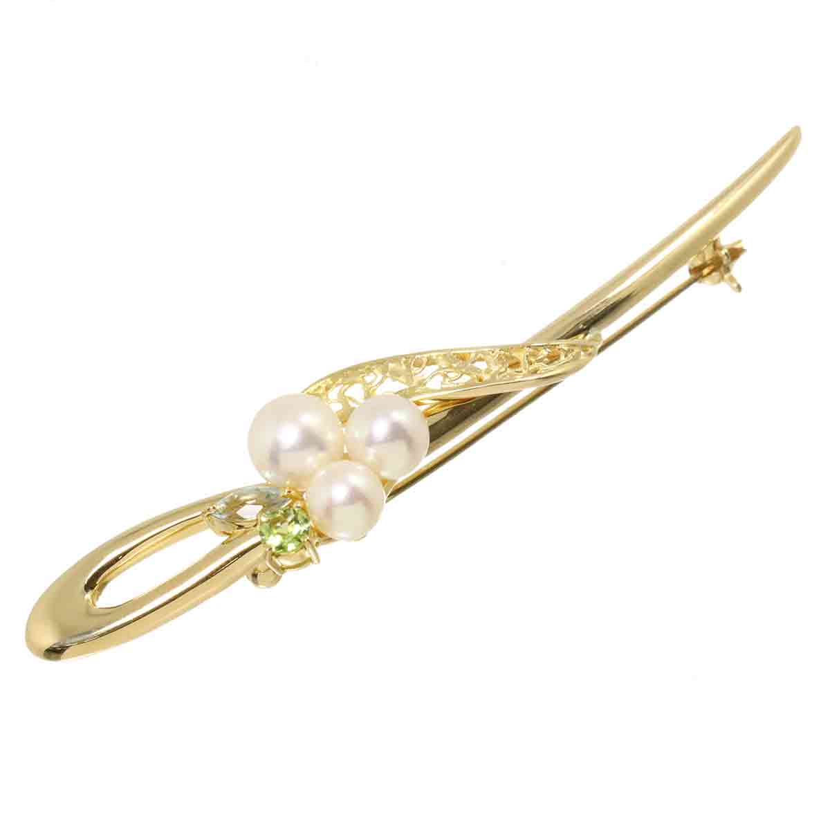 Akoya pearl Peridot Aquamarine Brooch 18K Yellow Gold 750