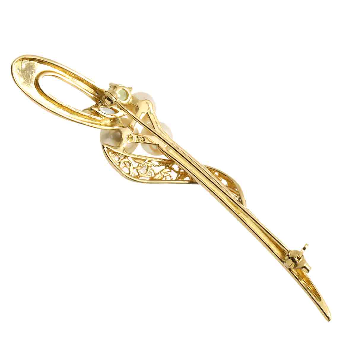 Akoya pearl Peridot Aquamarine Brooch 18K Yellow Gold 750