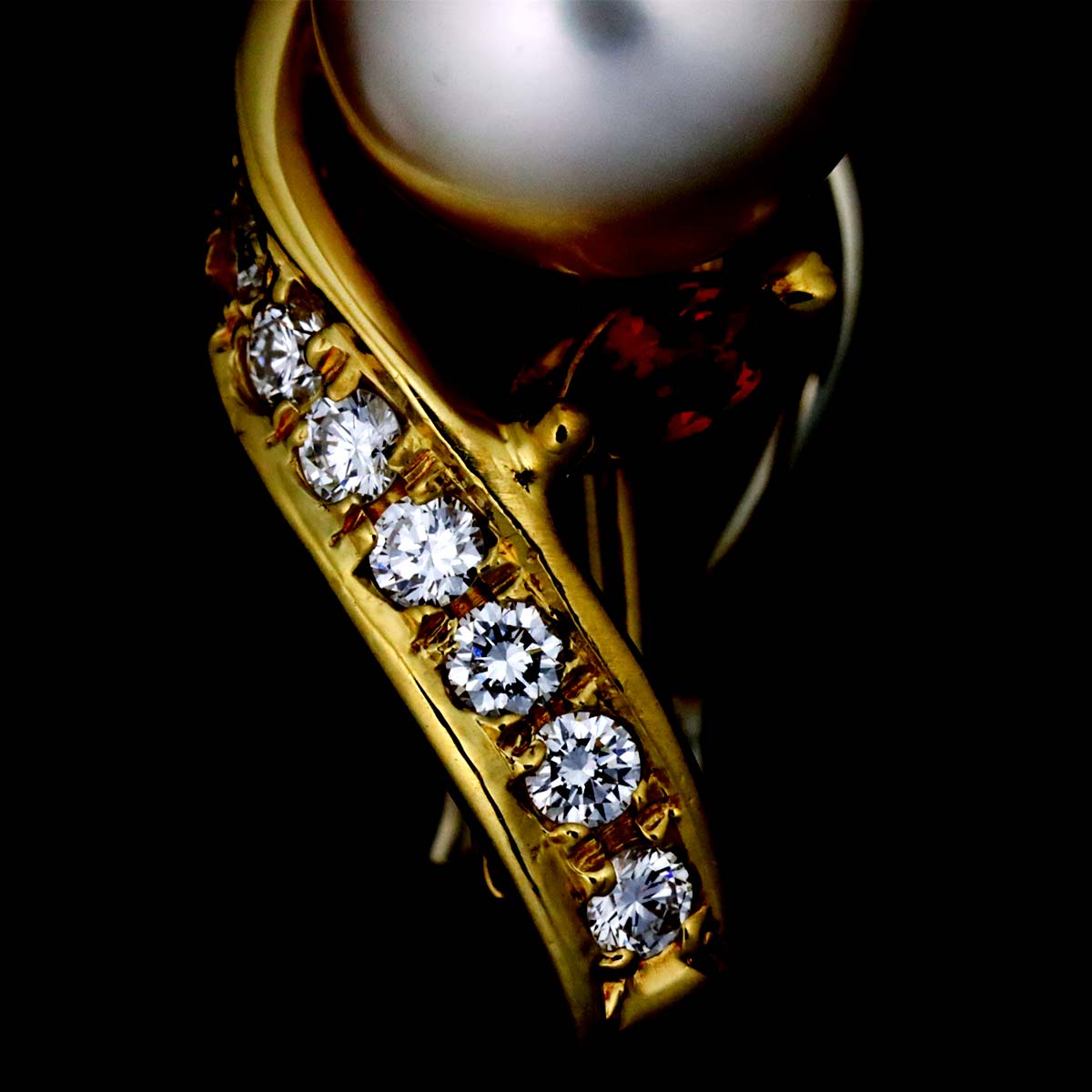 Akoya Pearl 7.8mm Diamond Ruby Earrings Pierced 18K YG 750