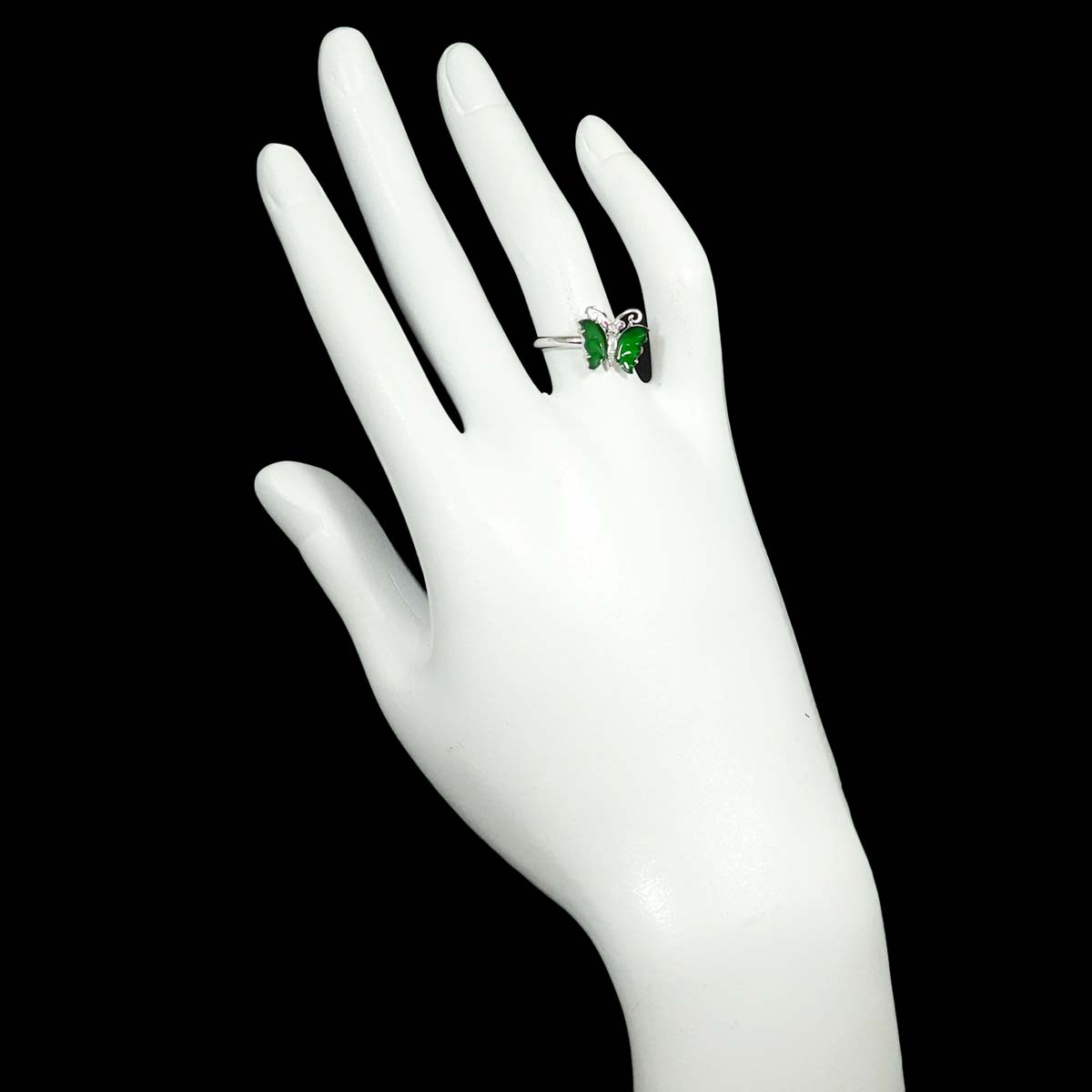 Jade Diamond Ruby Ring 18K WG White Gold 750 size6.25-6.5(US)