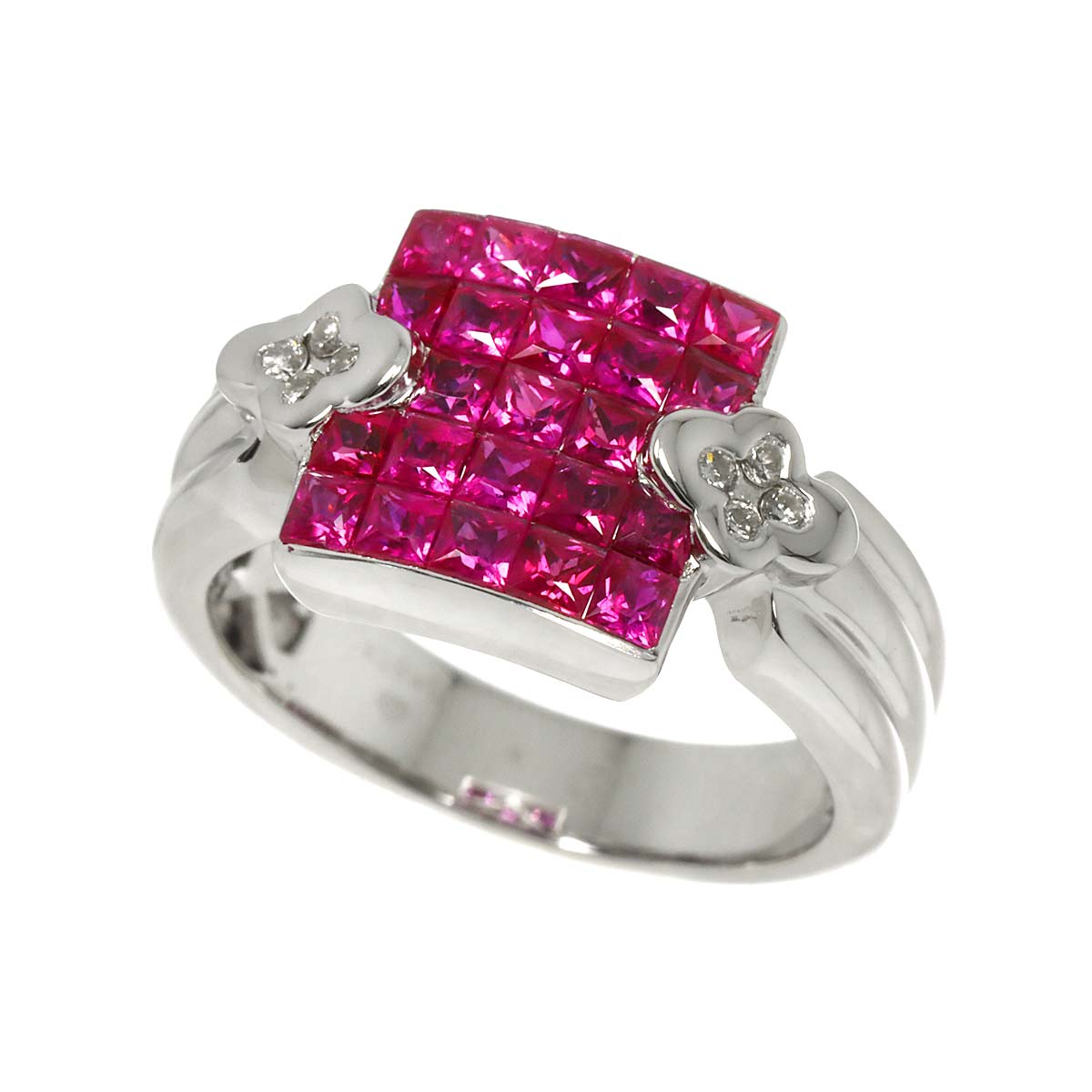 Ruby Diamond Ring 18K WG 750 size4.75-5(US)