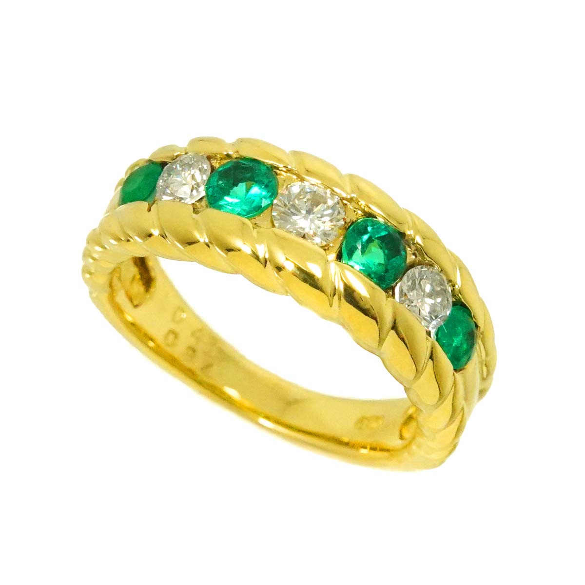 Emerald 0.45ct Diamond 0.34ct Ring 18K YG 750 size4.5-4.75((US)