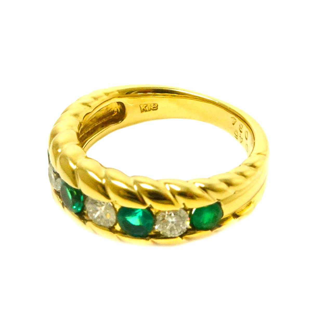 Emerald 0.45ct Diamond 0.34ct Ring 18K YG 750 size4.5-4.75((US)