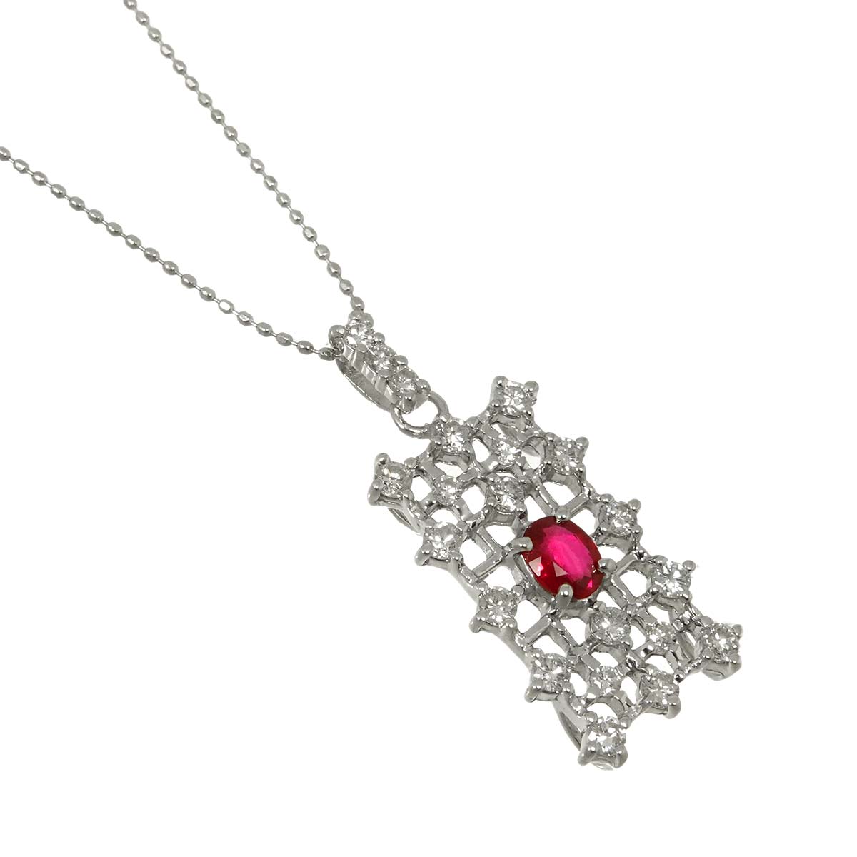 Ruby 0.41ct Diamond 0.72ct Necklace 18K 18K White Gold 750