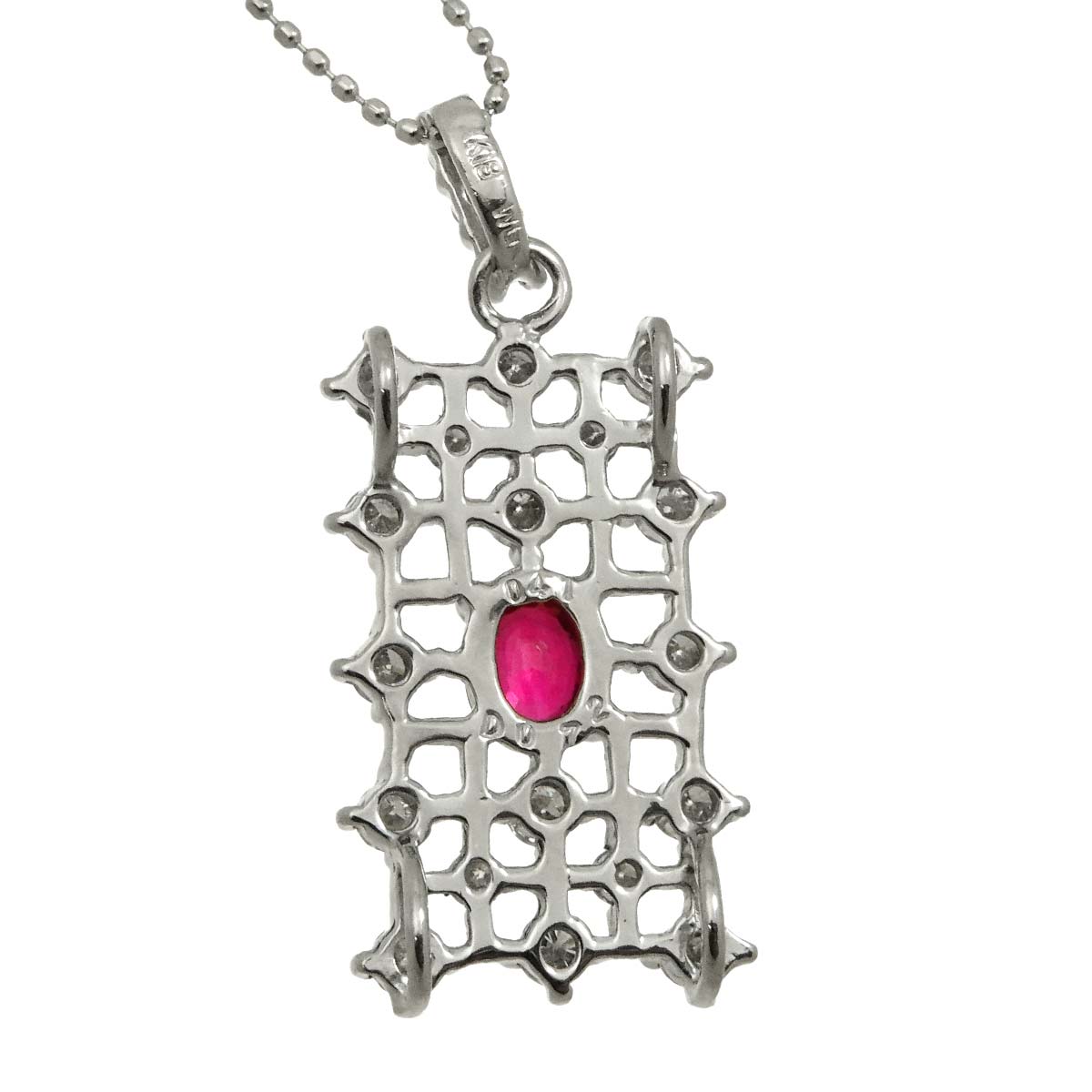 Ruby 0.41ct Diamond 0.72ct Necklace 18K 18K White Gold 750