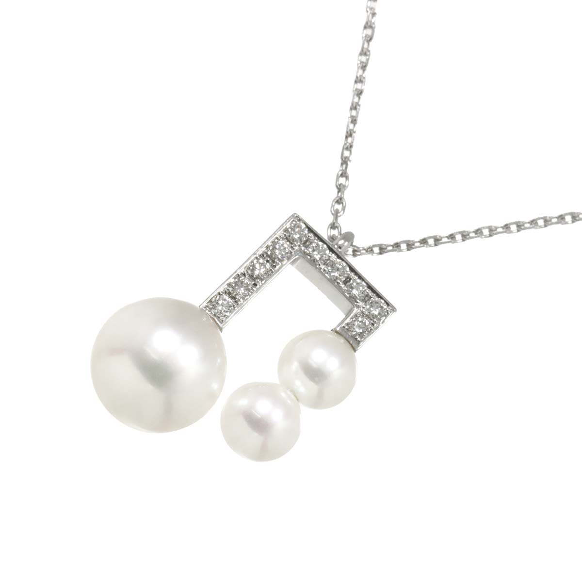 Balance Akoya Pearl 8.9-5.3mm Diamond 0.09ct Necklace 18K WG 750