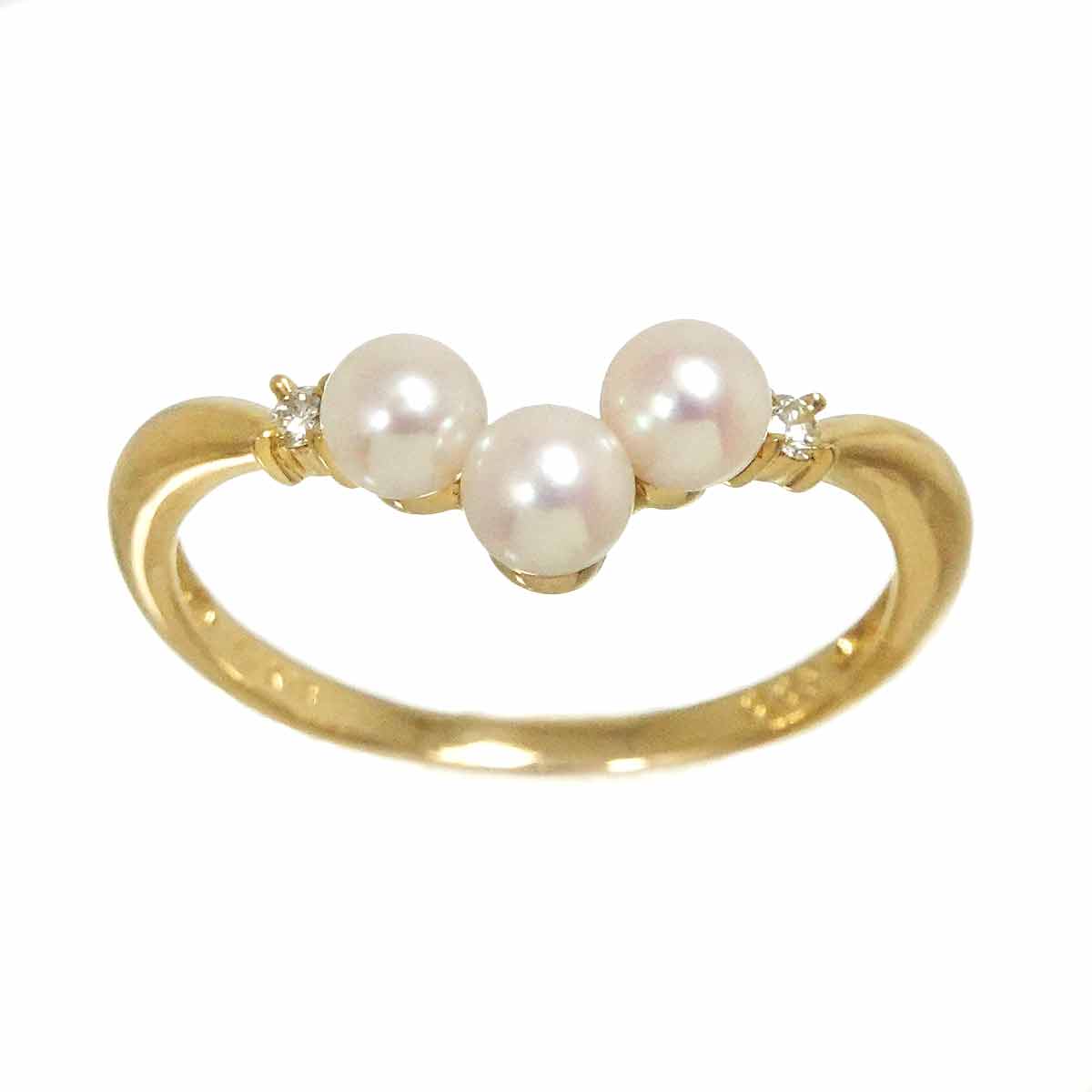 Akoya pearl 3.6mm Diamond 0.03ct Ring 18K YG 5.25-5.5(US)