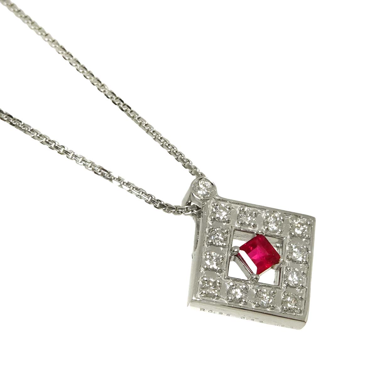 Ruby 0.25ct Diamond 0.32ct Necklace 18K 18K White Gold 750