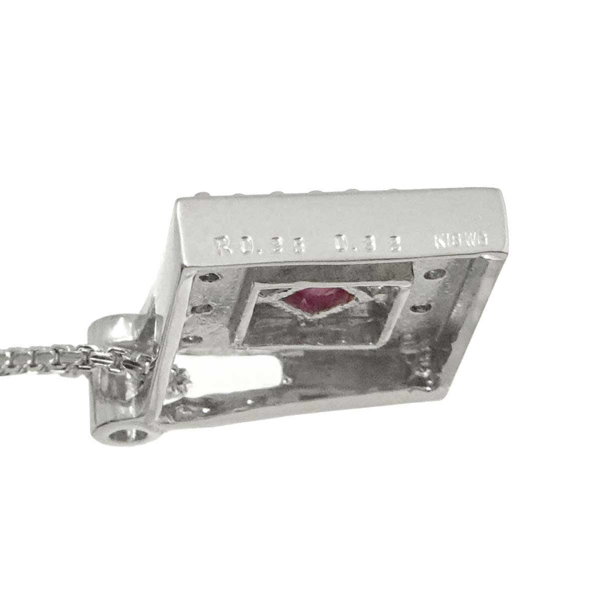 Ruby 0.25ct Diamond 0.32ct Necklace 18K 18K White Gold 750