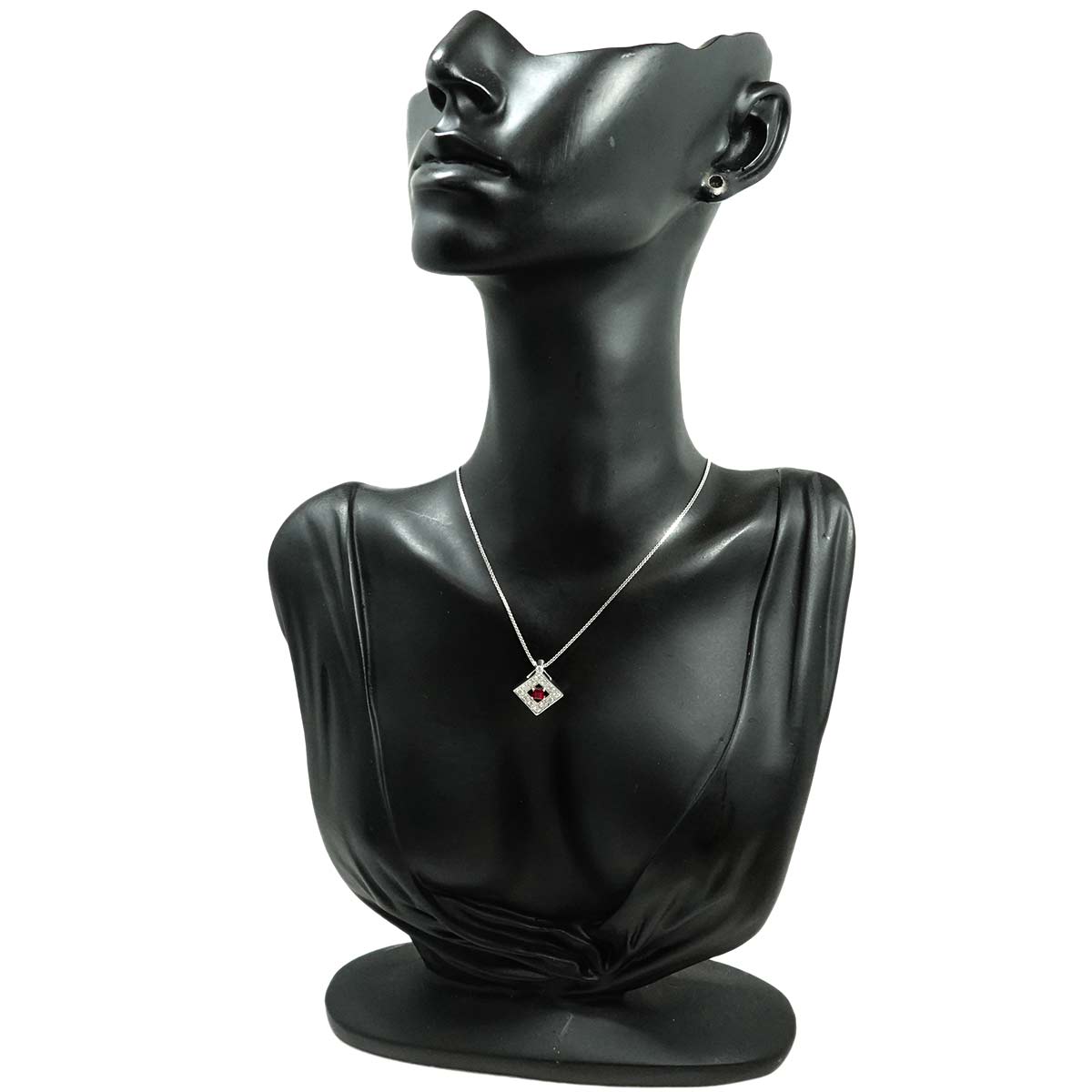 Ruby 0.25ct Diamond 0.32ct Necklace 18K 18K White Gold 750
