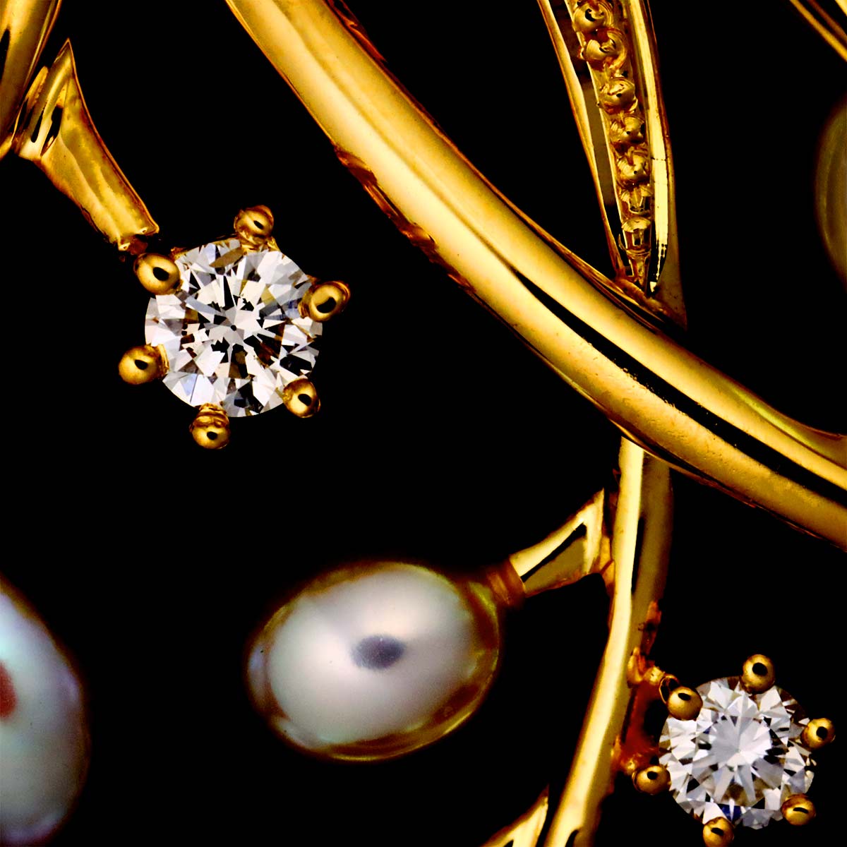 Freshwater cultured pearl Diamond 0.65ct Brooch 18K YG 750