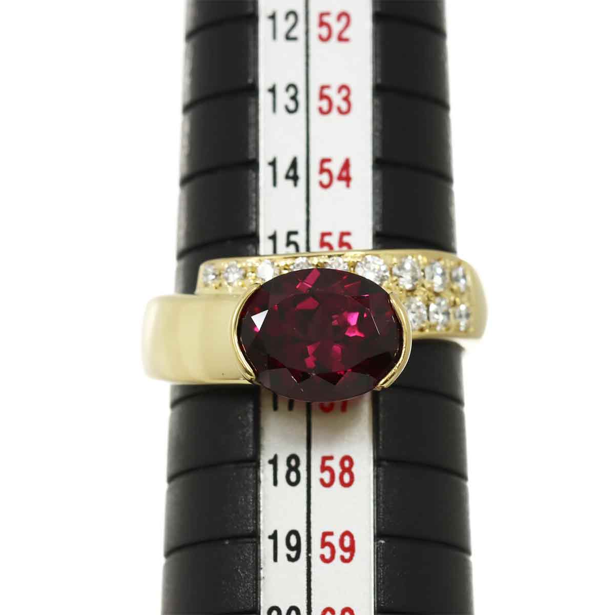 Garnet 3.15ct Diamond 0.23ct Ring 18K YG 750 size7.25(US)