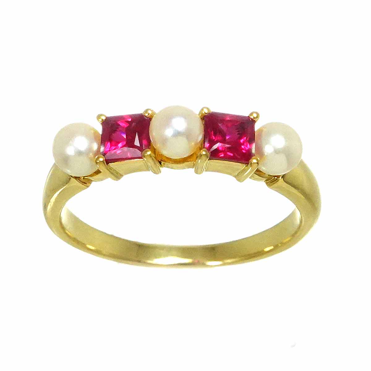 Akoya Pearl 3.5mm Ruby Ring 18K YG 750 Size5.75-6(US)
