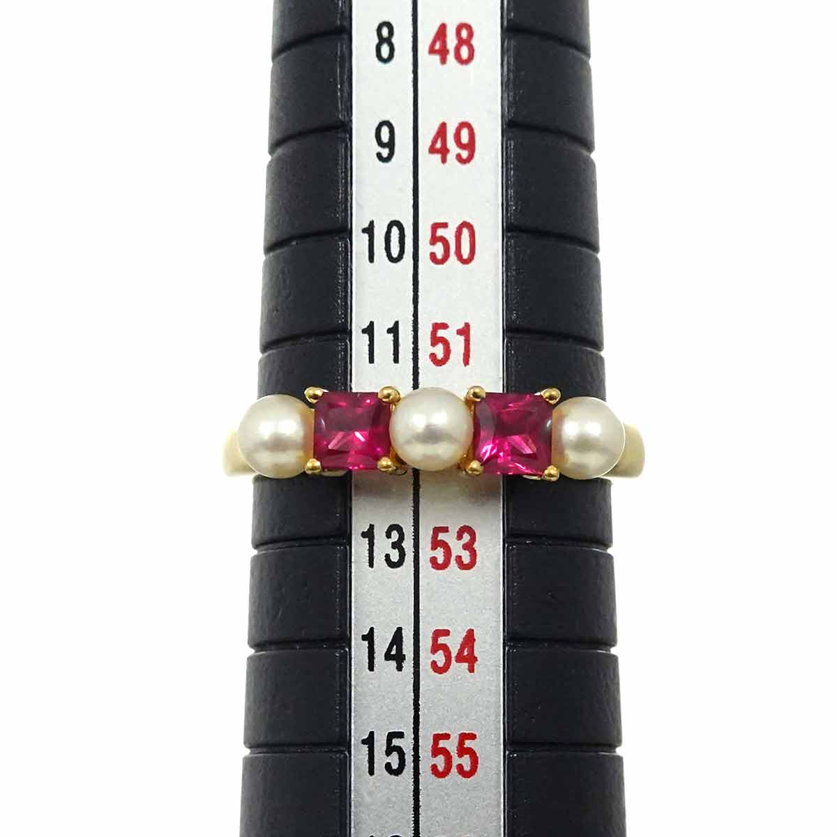 Akoya Pearl 3.5mm Ruby Ring 18K YG 750 Size5.75-6(US)
