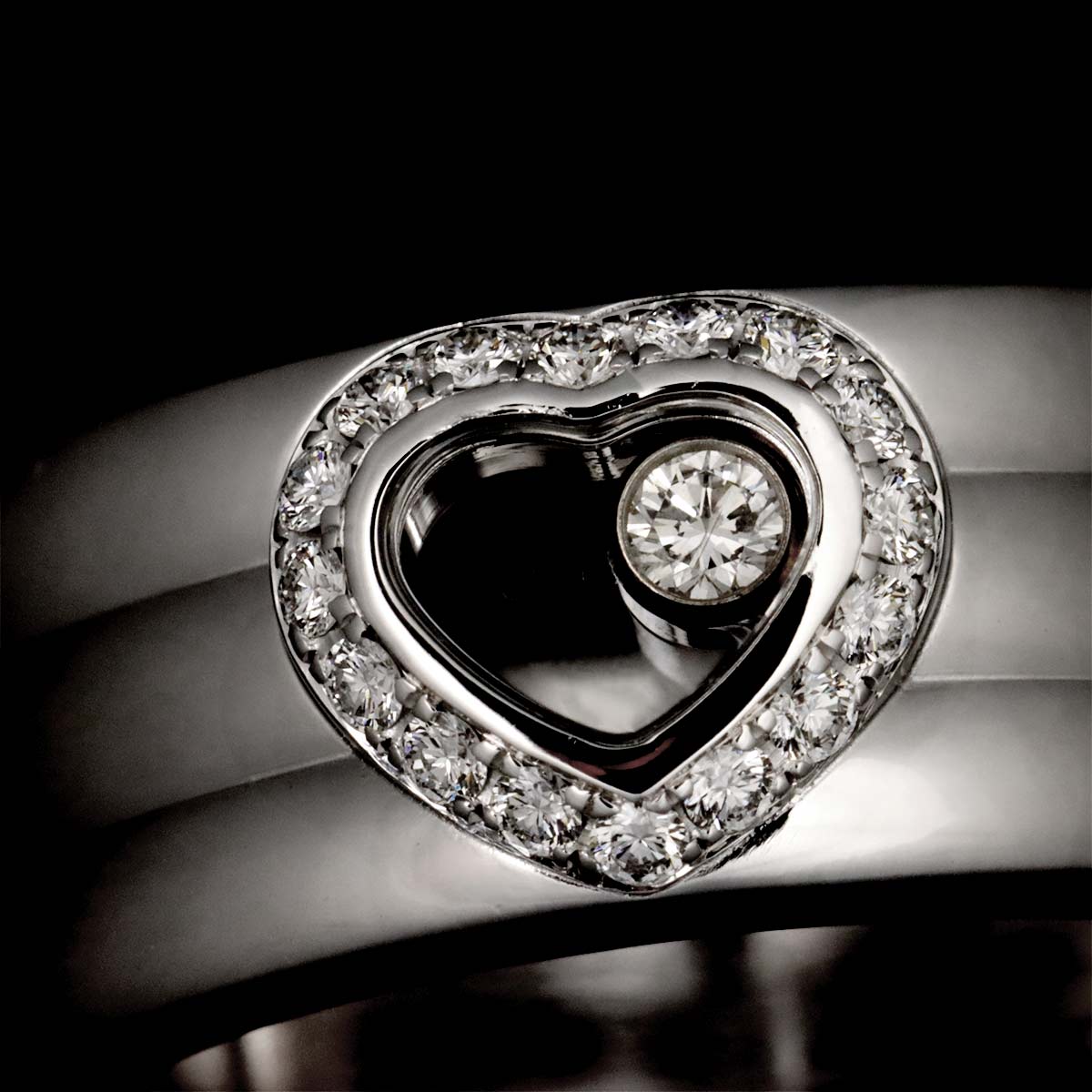 Happy Diamond Heart Ring 18K White Gold 750 Size6.25-6.5(US)