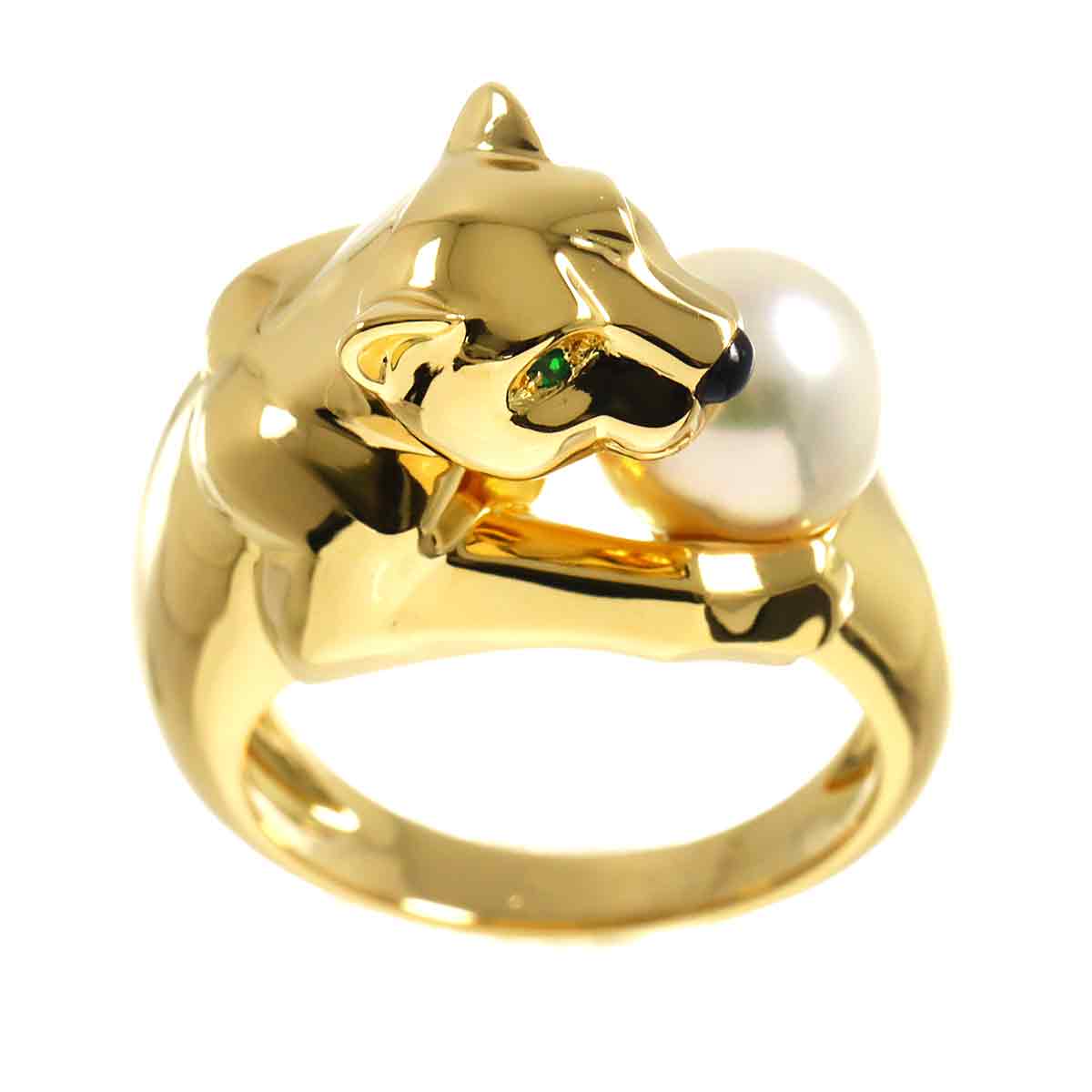 Pantel Akoya Pearl Emerald Onyx Ring 18K YG 750 53 6.25-6.5(US)