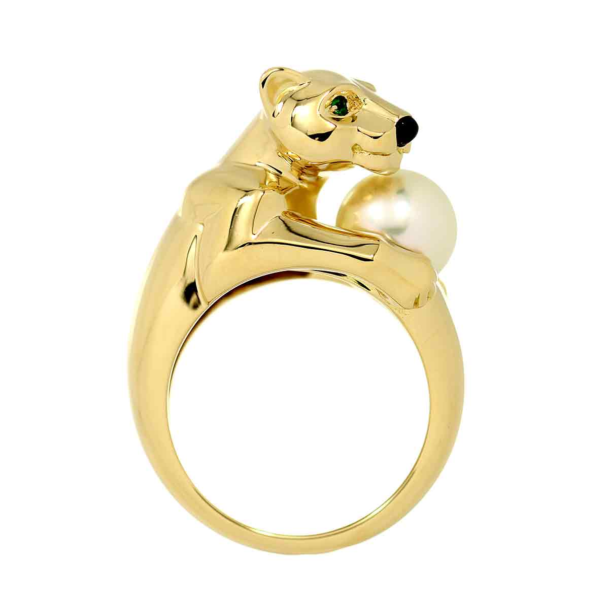 Pantel Akoya Pearl Emerald Onyx Ring 18K YG 750 53 6.25-6.5(US)