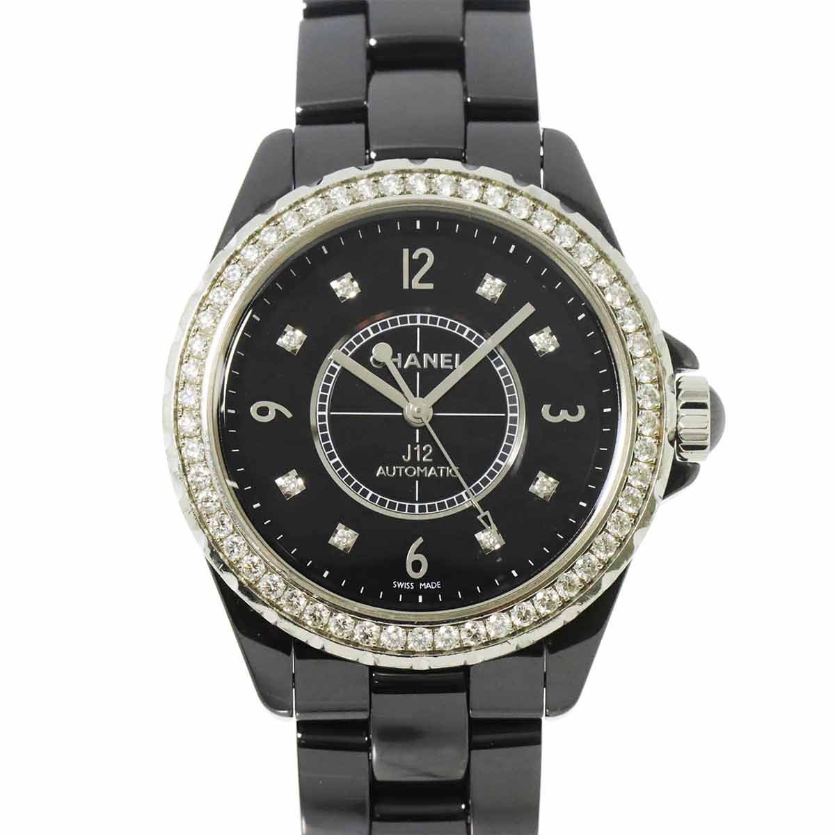 J12 Bezel 8P Diamond Automatic Black Dial Mens H3109 Watch