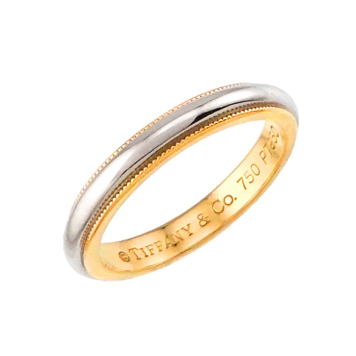 Milgrain Band Ring 18K YG 750 PT Platinum Size6.75(US)
