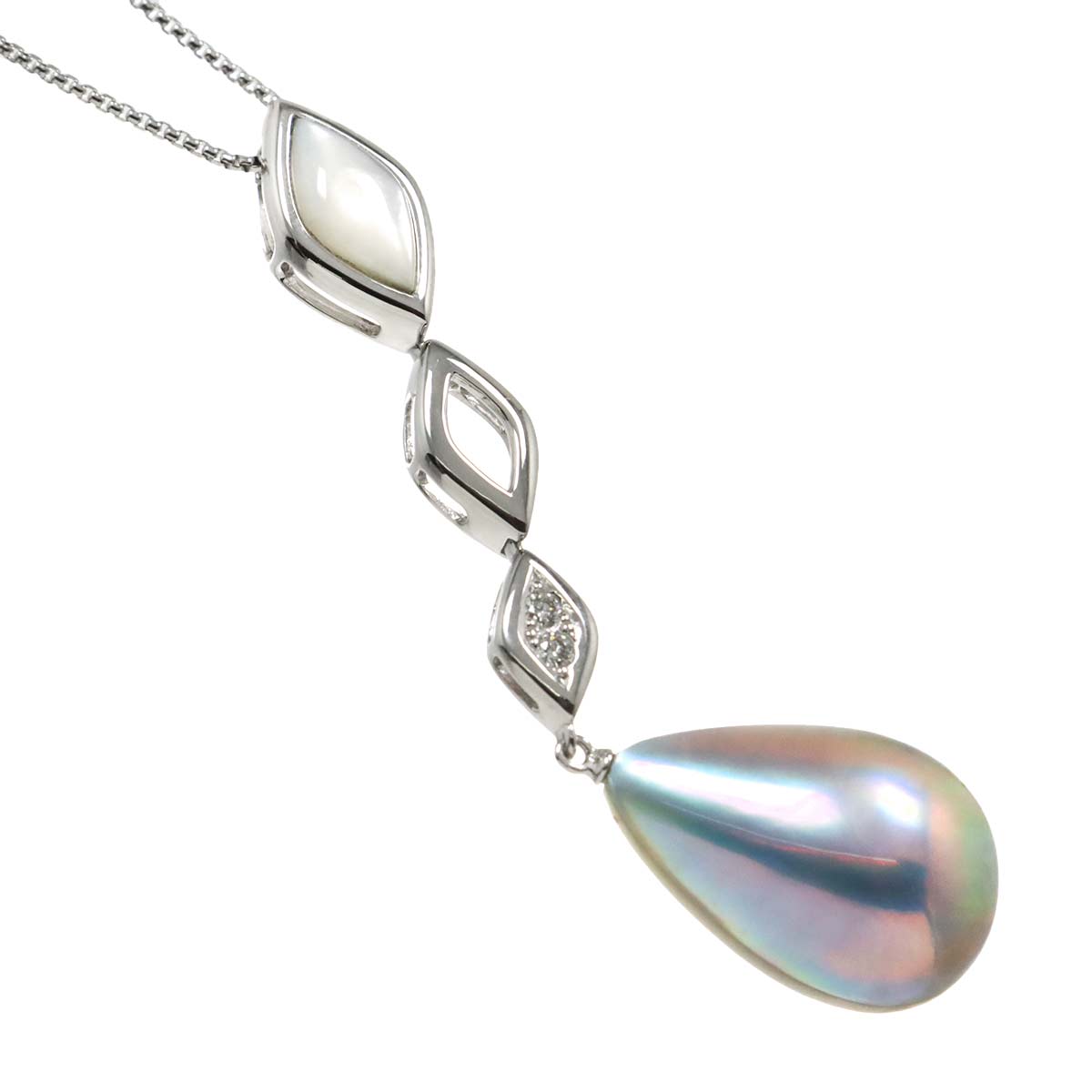 Mabe Pearl MOP Diamond 0.06ct Necklace 18K WG 750