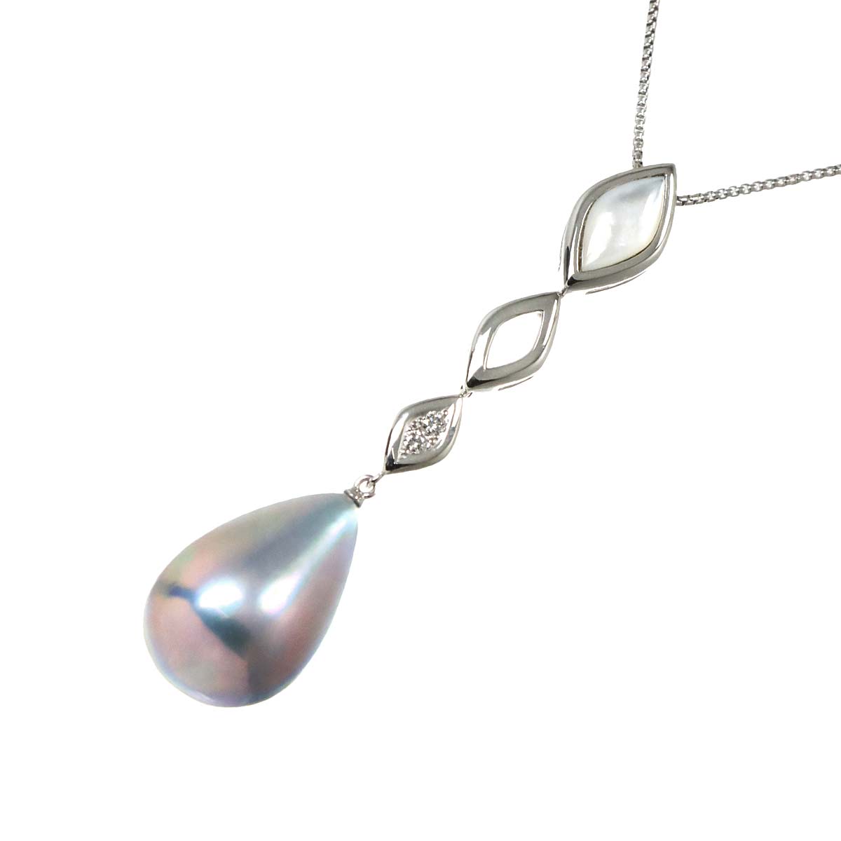 Mabe Pearl MOP Diamond 0.06ct Necklace 18K WG 750