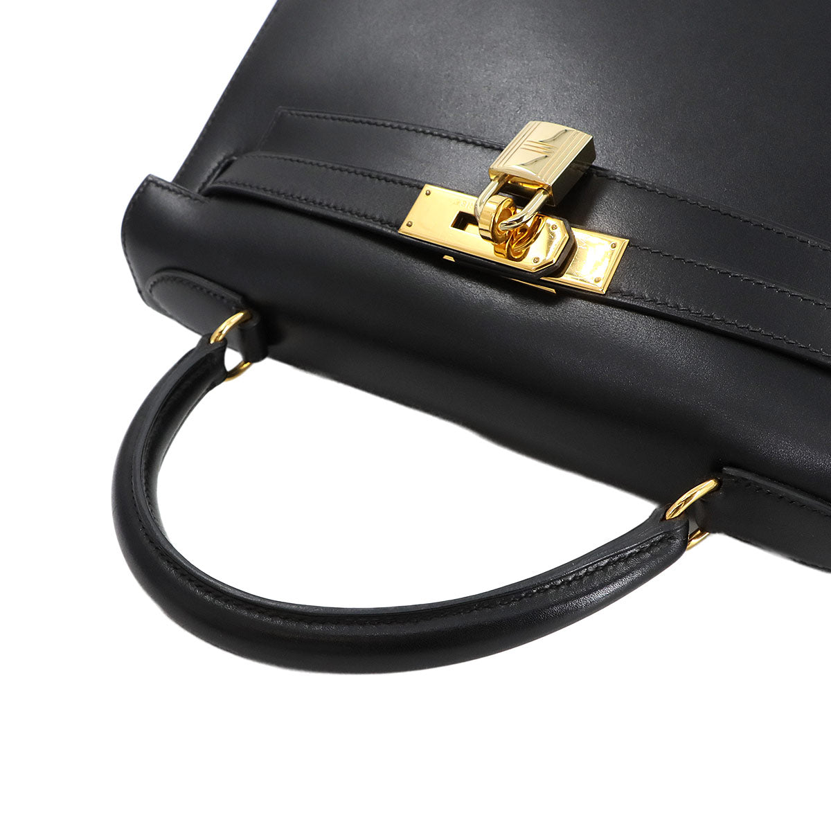 Kelly 28 Box carf Black 2way Hand Shoulder Bag Purse