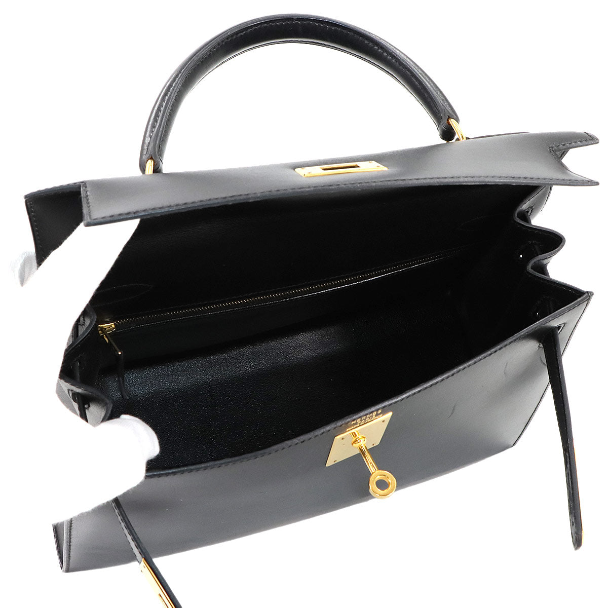 Kelly 28 Box carf Black 2way Hand Shoulder Bag Purse