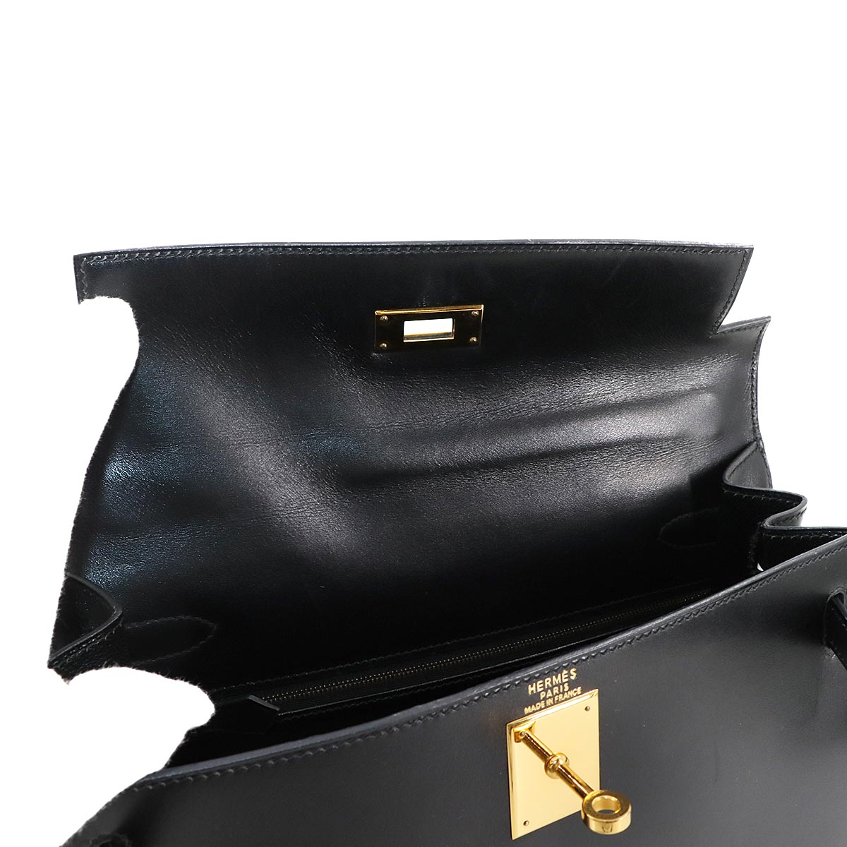 Kelly 28 Box carf Black 2way Hand Shoulder Bag Purse