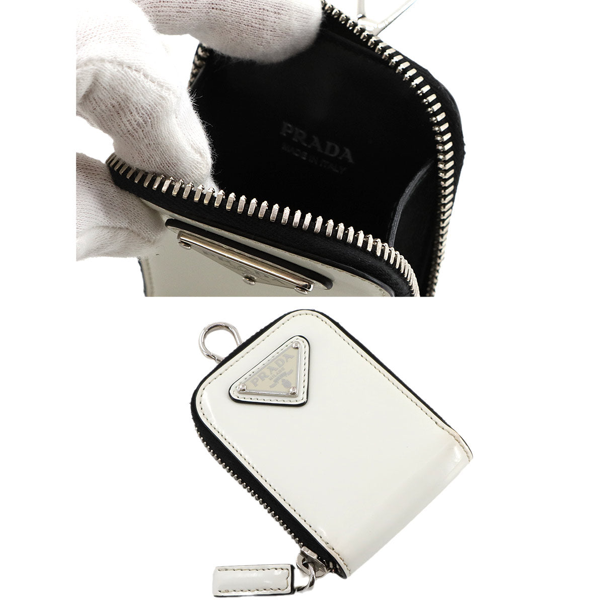 Shoulder Bag Leather White Black 2VH129 Purse