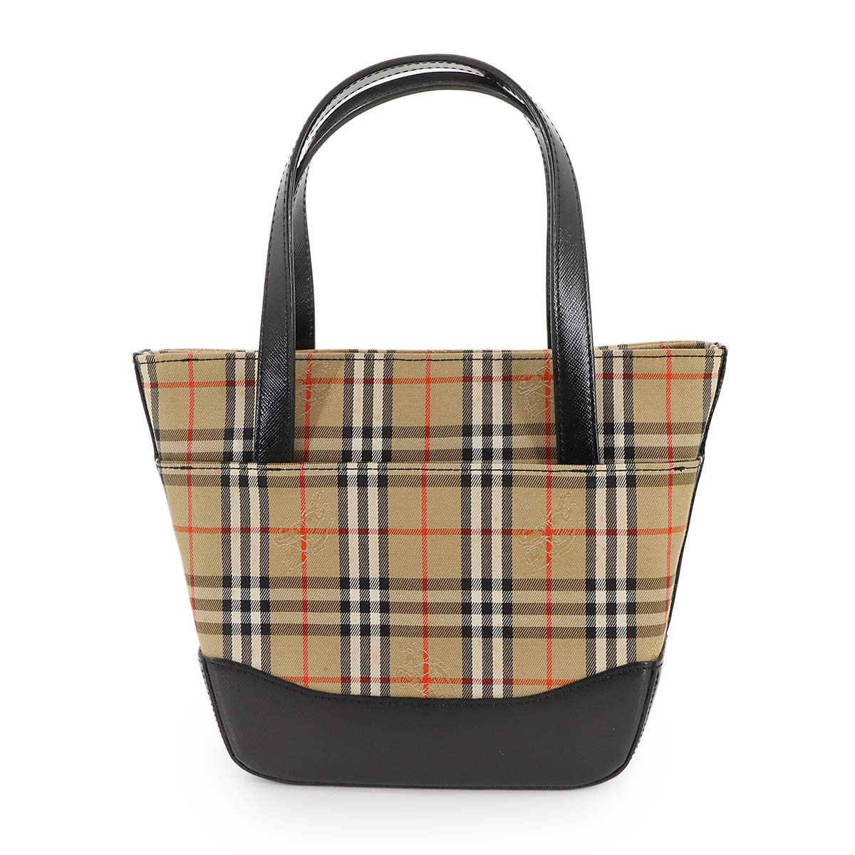 Plaid Hand Bag Canvas Leather Beige Black Purse