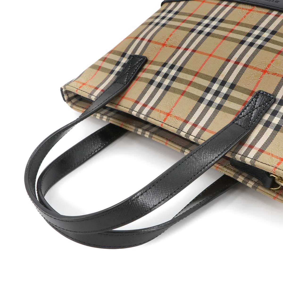 Plaid Hand Bag Canvas Leather Beige Black Purse