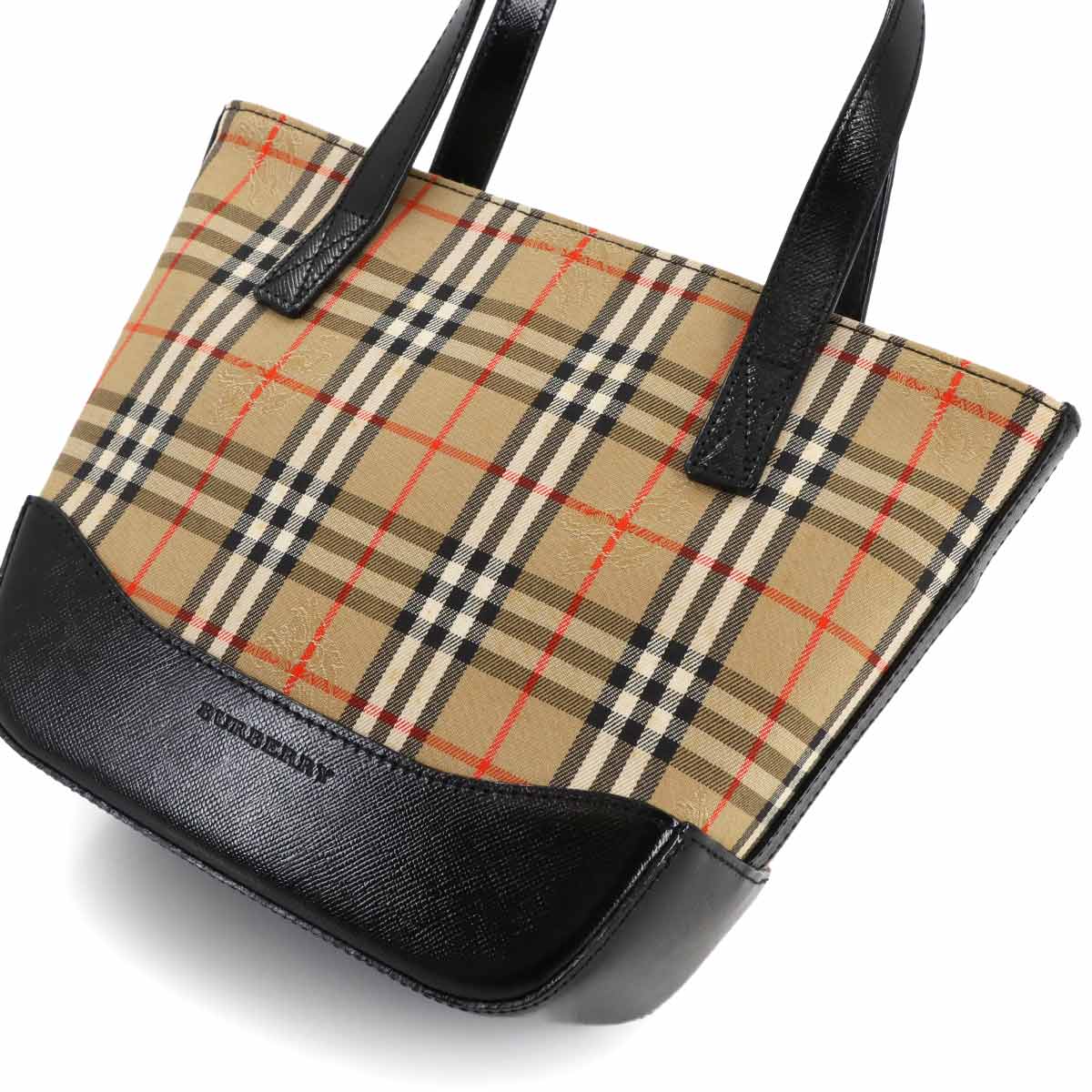 Plaid Hand Bag Canvas Leather Beige Black Purse