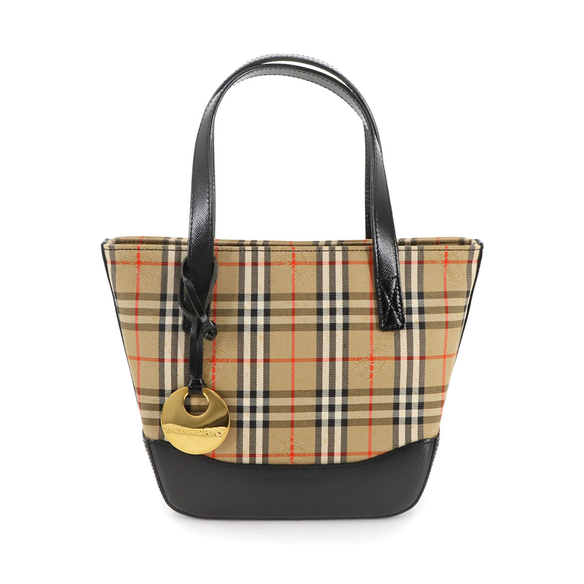 Plaid Hand Bag Canvas Leather Beige Black Purse