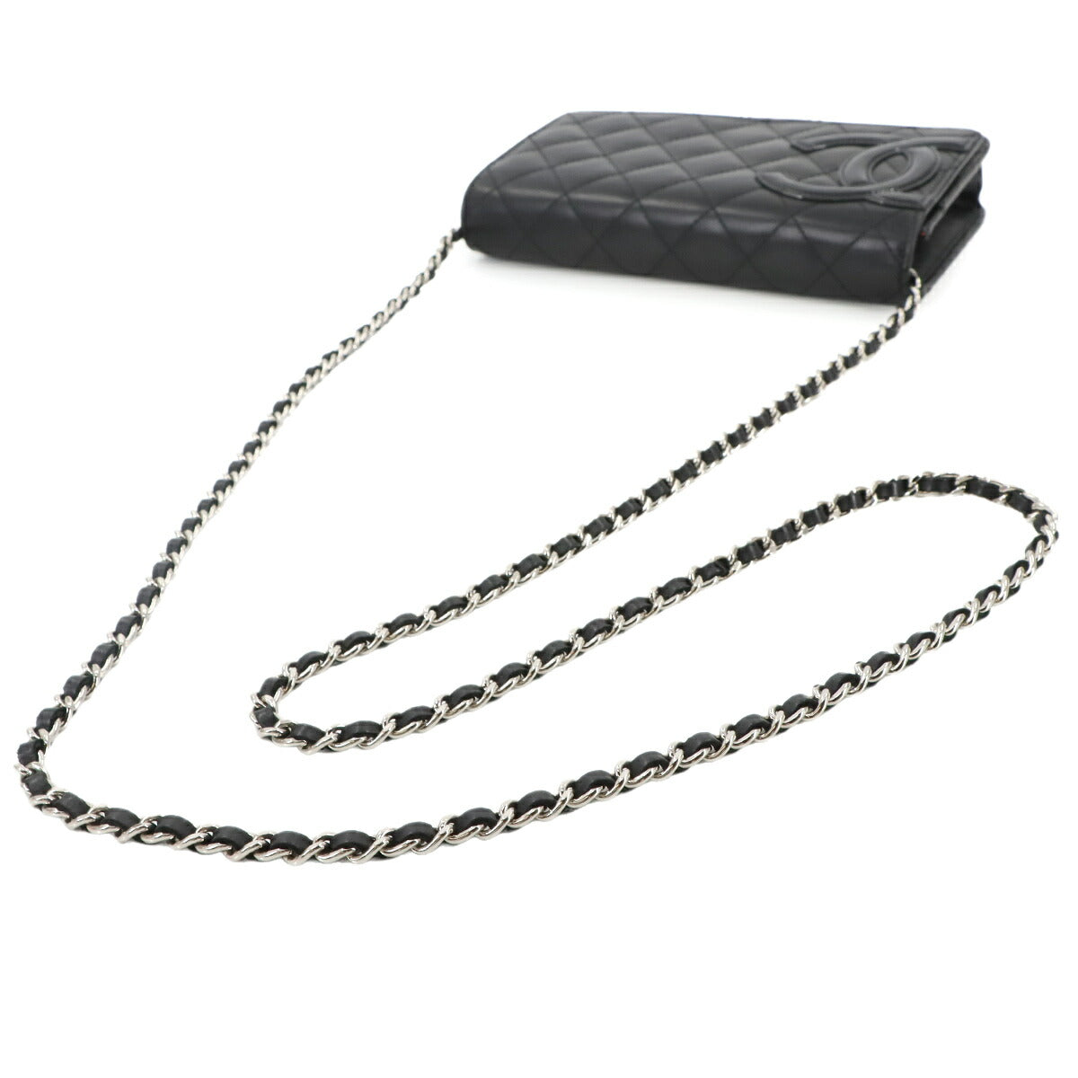 Cambon Line Chain Long Wallet Leather Enamel Black A46646