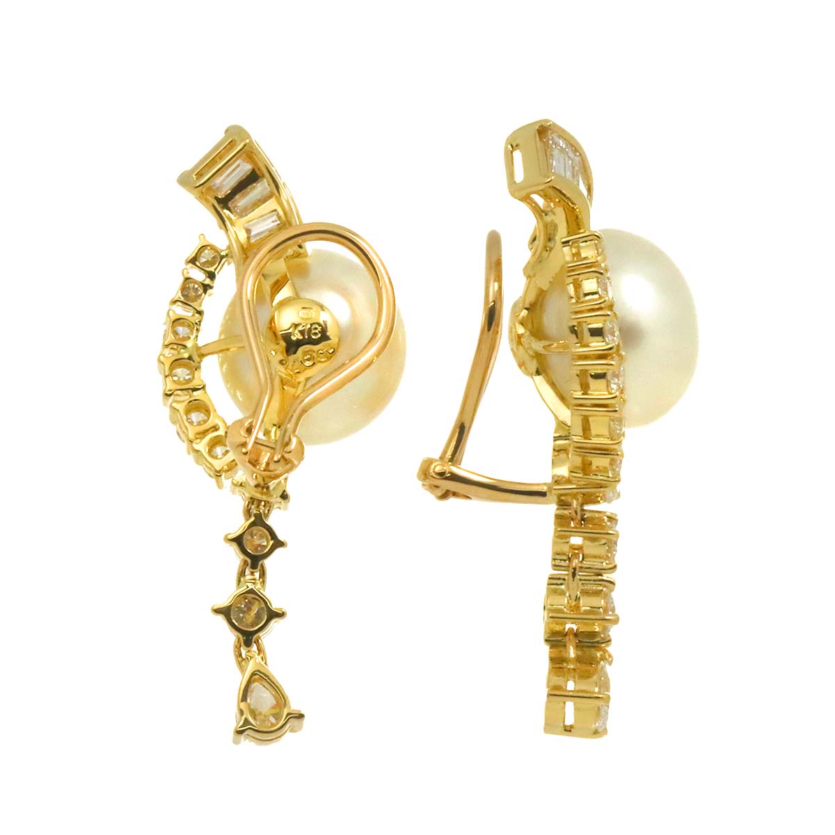 South Sea pearl Diamond 1.16ct/1.15ct Earrings 18K YG 750
