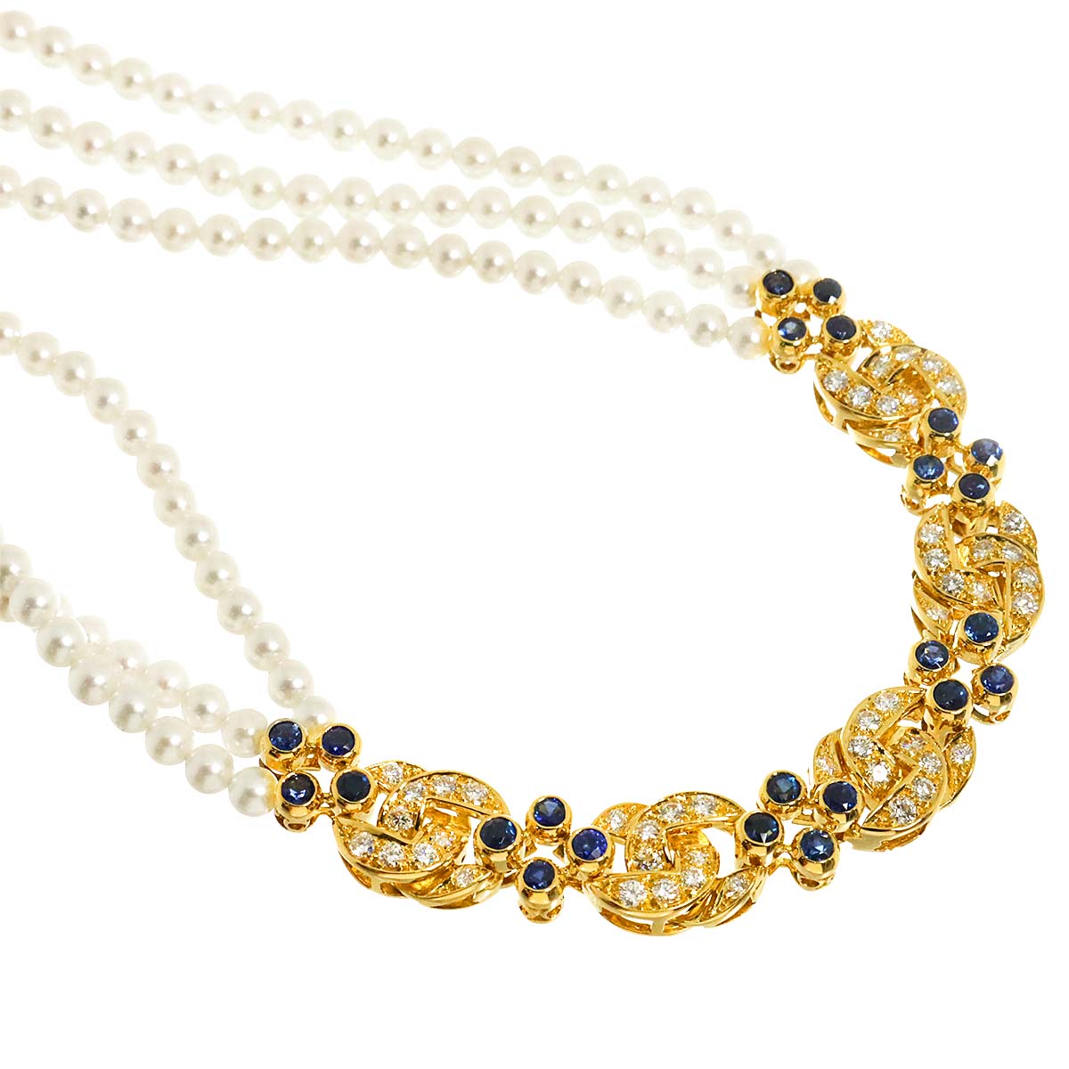 Sapphire Diamond Akoya Pearl Necklace 18K YG 750