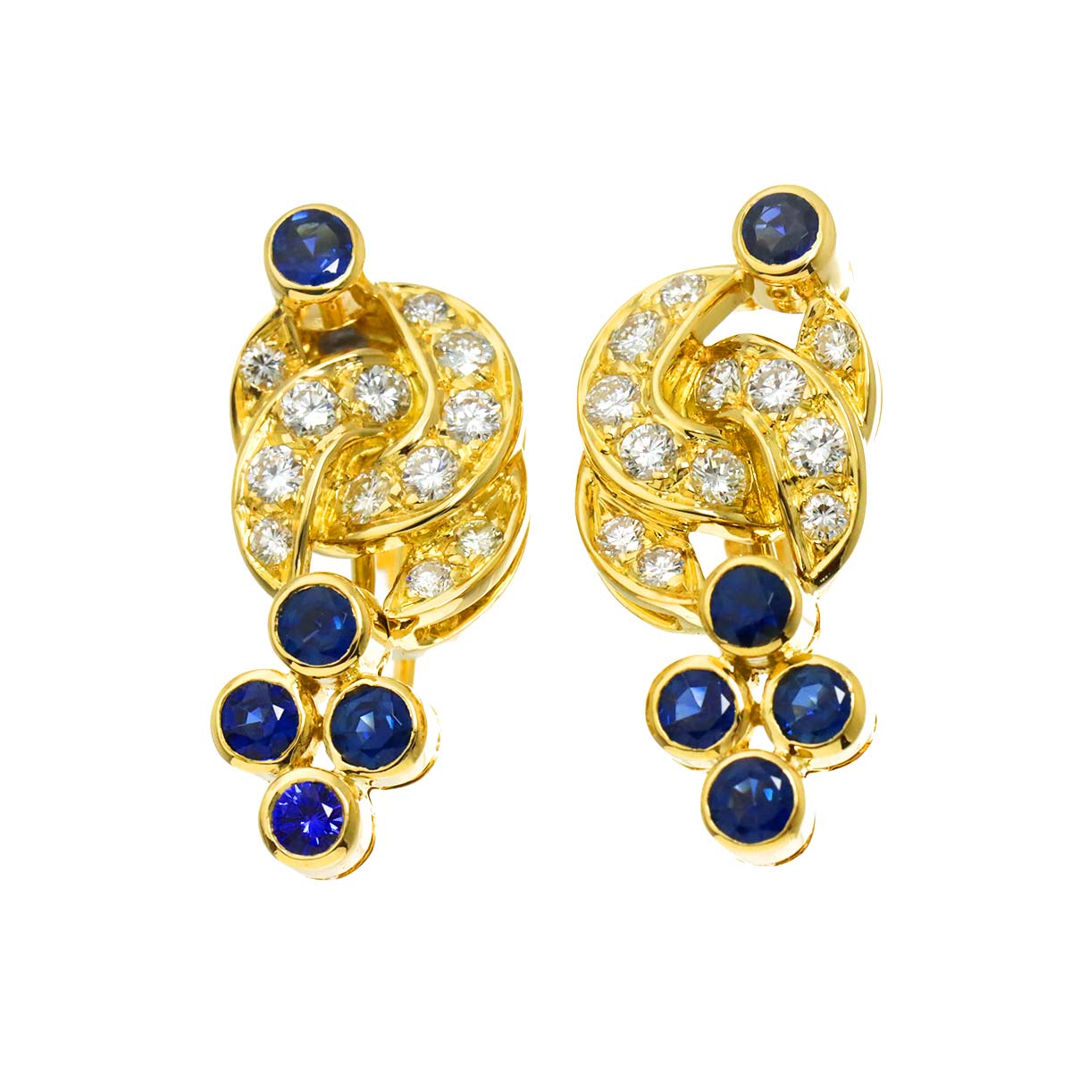 Sapphire Diamond Earrings 18K Yellow Gold 750