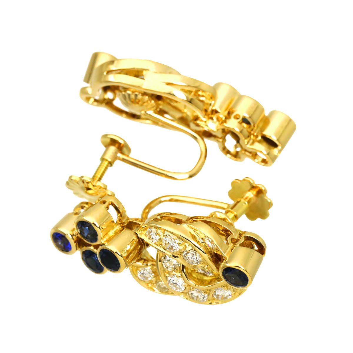 Sapphire Diamond Earrings 18K Yellow Gold 750