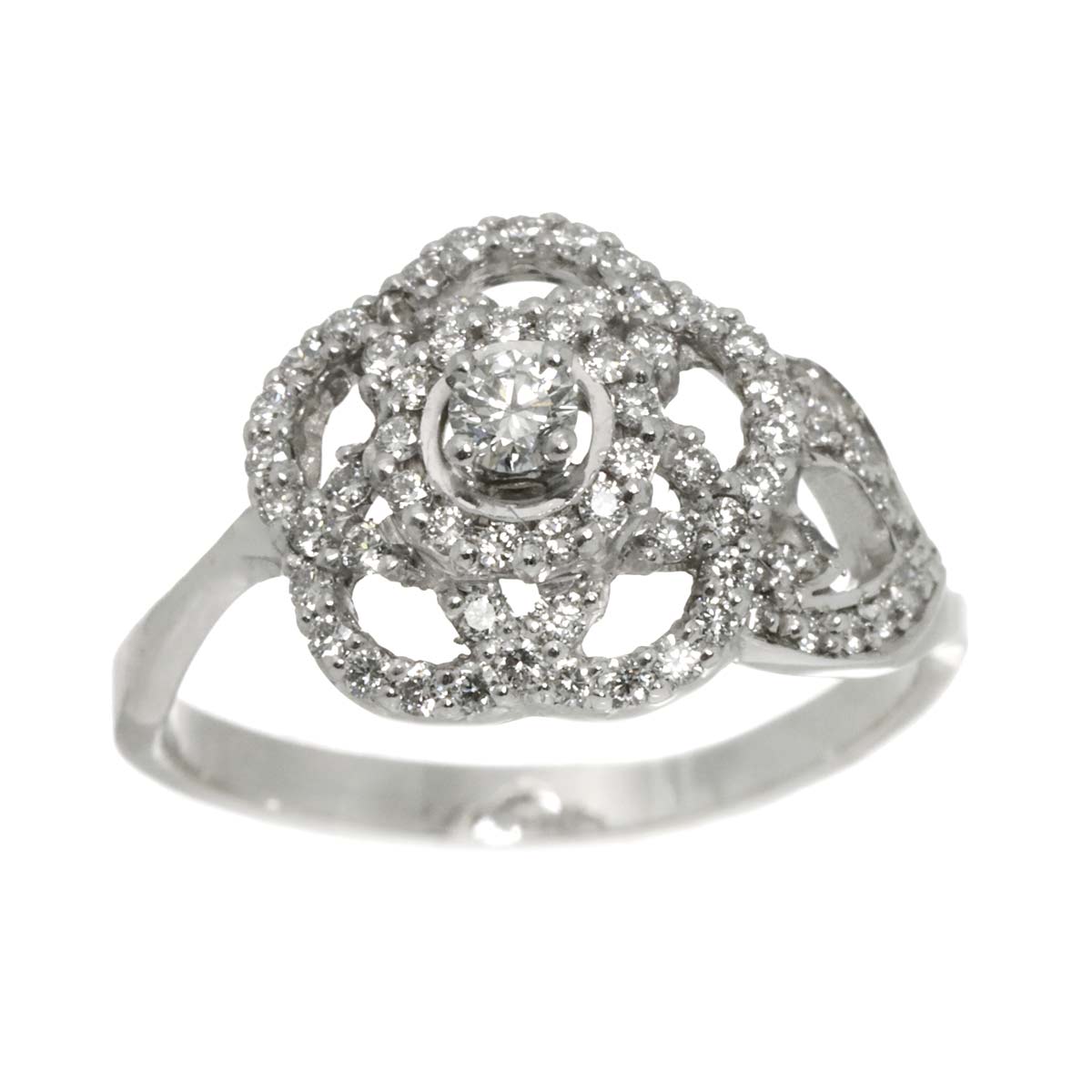 Camellia Diamond Ring 18K White Gold 750 size49 4.75-5(US)