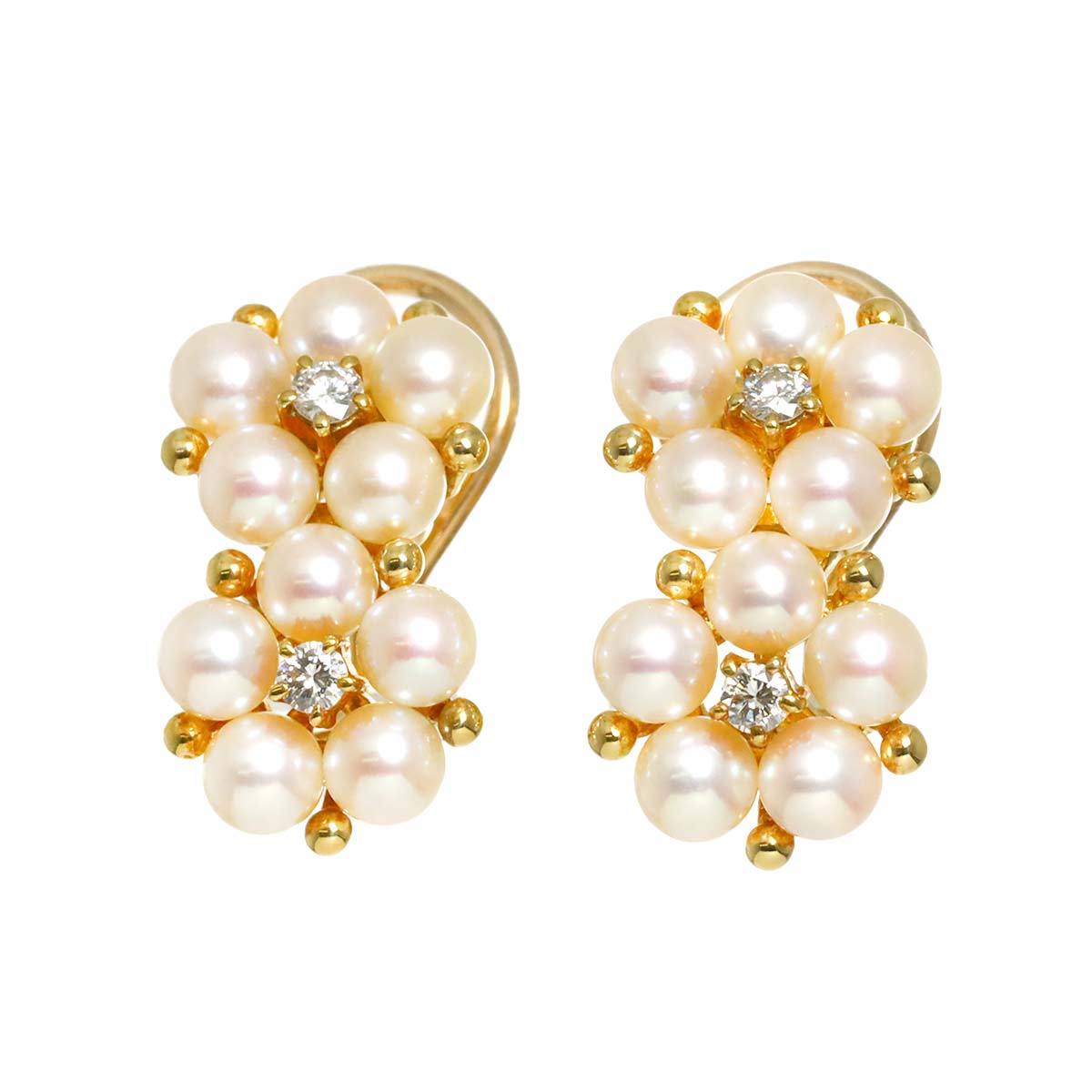 Akoya Pearl 4.1mm Diamond Earrings Clip on 18K YG 750