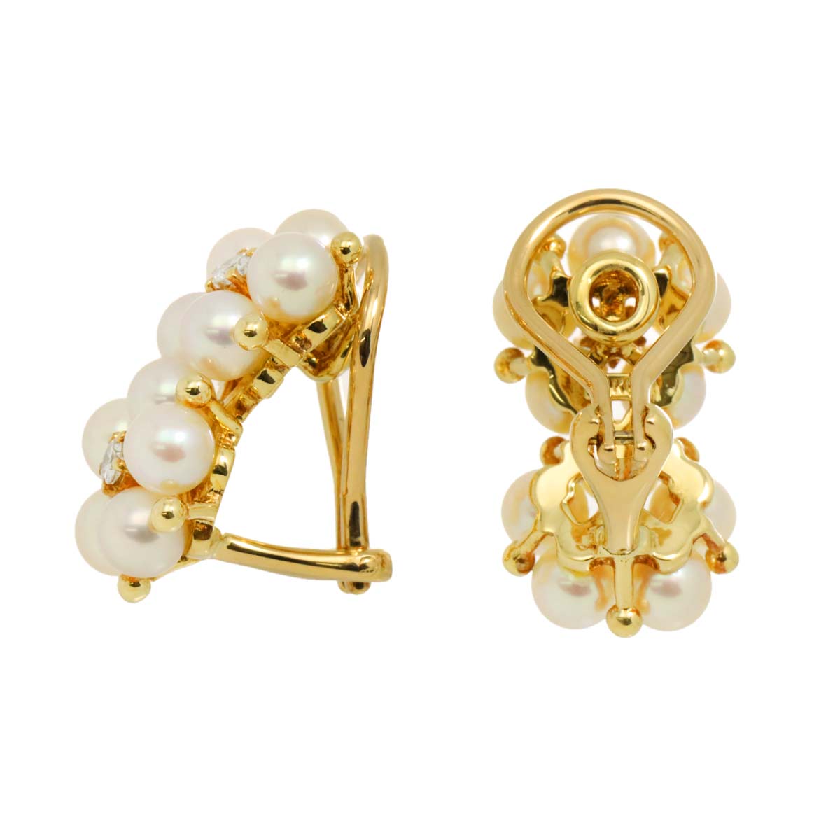 Akoya Pearl 4.1mm Diamond Earrings Clip on 18K YG 750