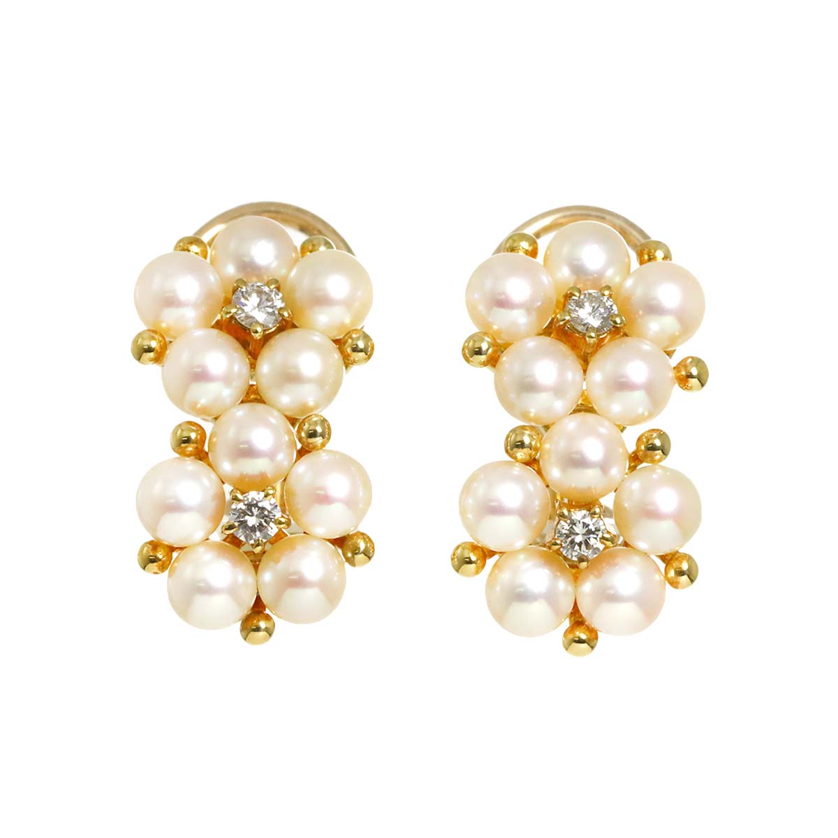Akoya Pearl 4.1mm Diamond Earrings Clip on 18K YG 750