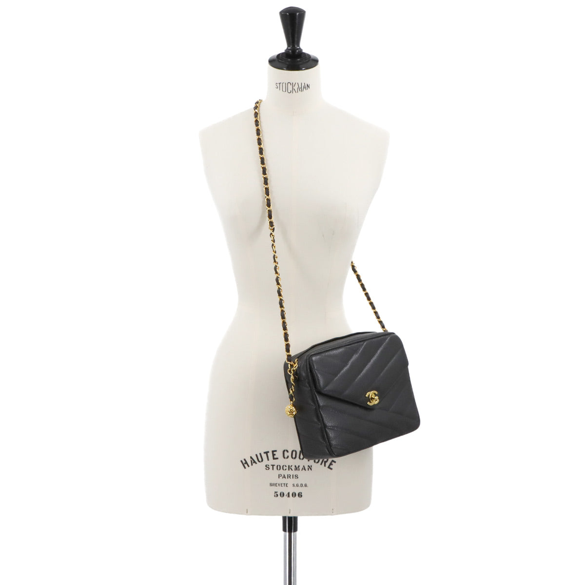 Chain Shoulder Bag Leather Black Vintage