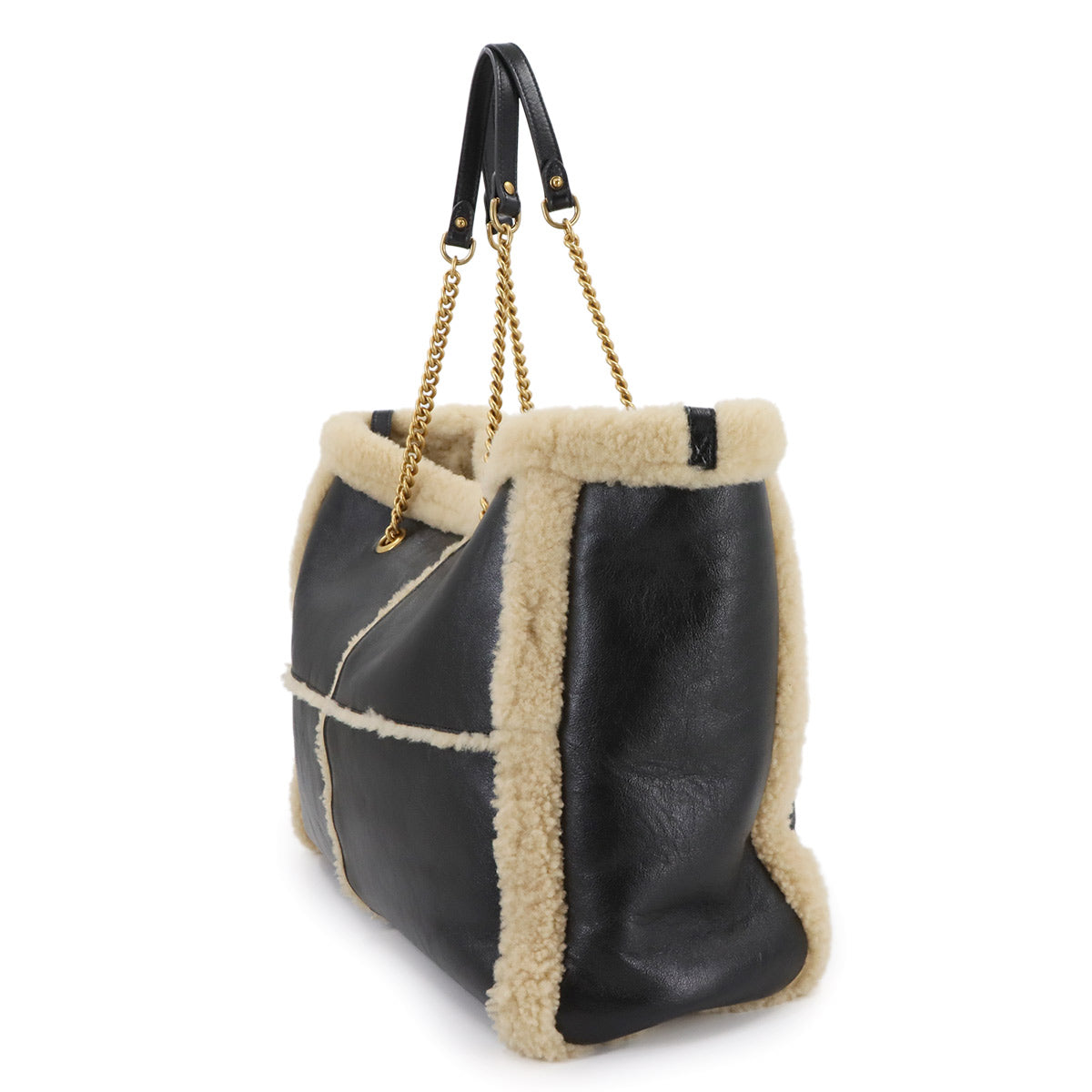 GG Marmont Chain Tote Bag Leather Shearling Black 735203 Purse