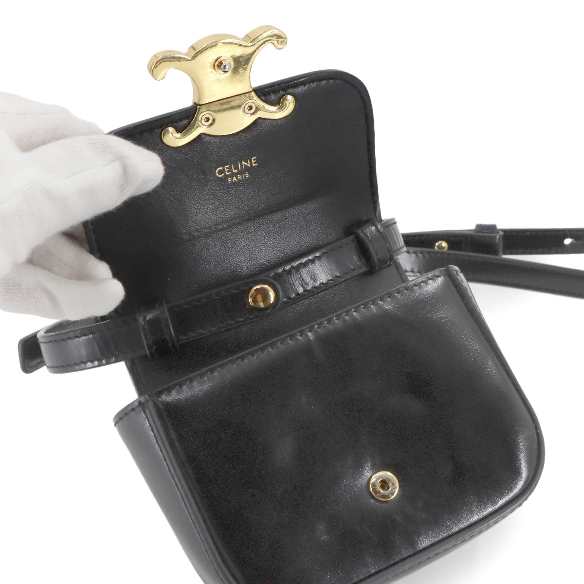 Triomphe Claude Mini Shoulder Bag Leather Black 10I513DPV