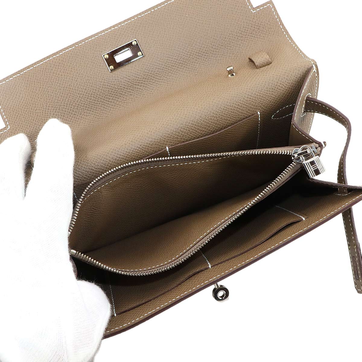 Kelly To Go Shoulder Wallet Epsom Etoupe Purse