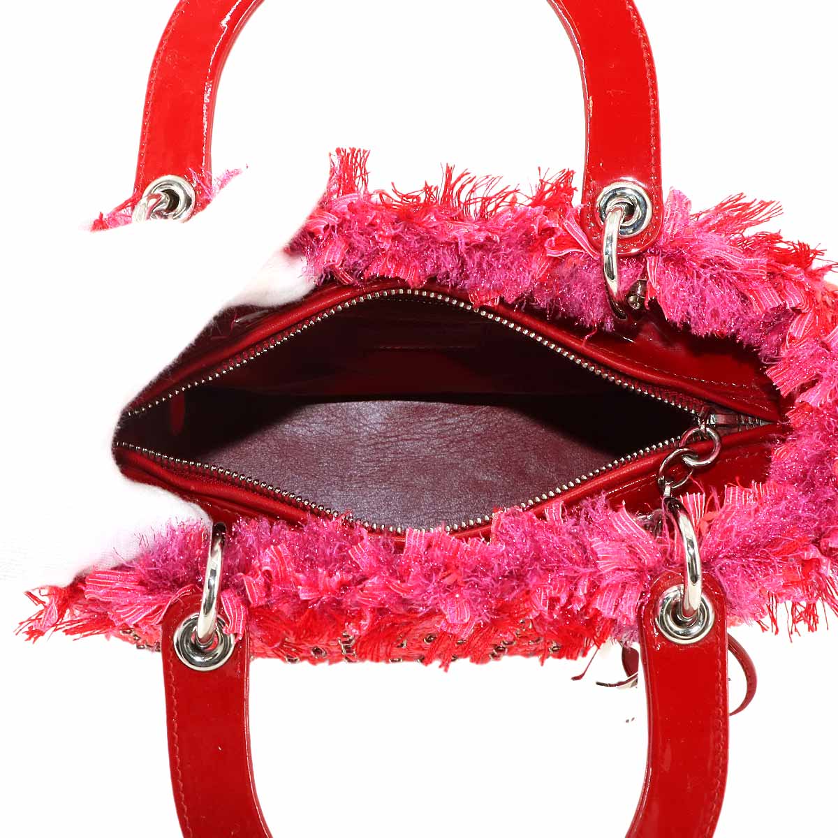 Lady Dior Medium Hand Shoulder Bag Enamel Tweed Red