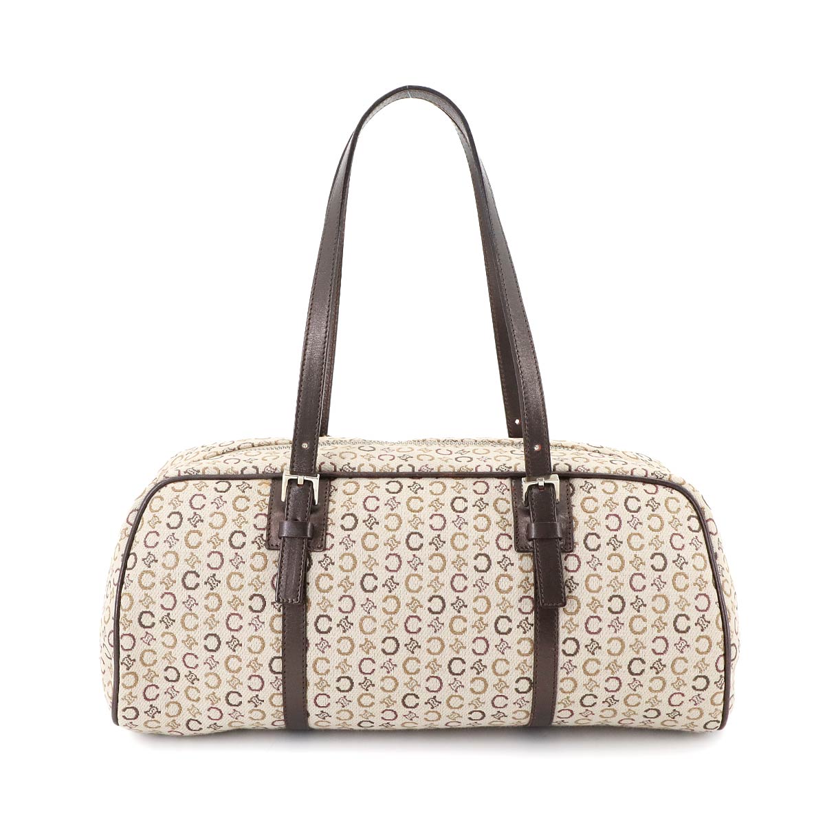 C Macadam Mini Boston Hand Bag Canvas Leather Beige Brown Purse